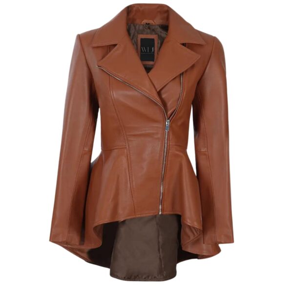 Womens Brown Peplum Leather Jacket