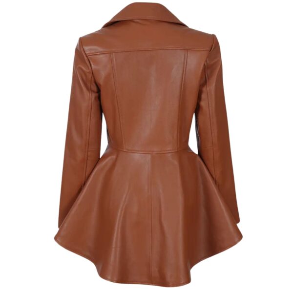 Womens Brown Peplum Leather Jacket - Image 4