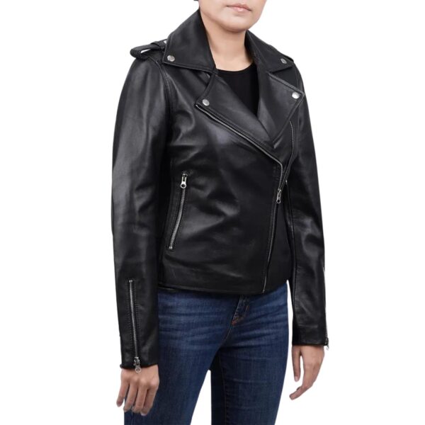 Ladies Leather Motorcycle Fashion Jacket - Image 2