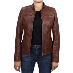 Women's Cognac Brown Leather Jacket