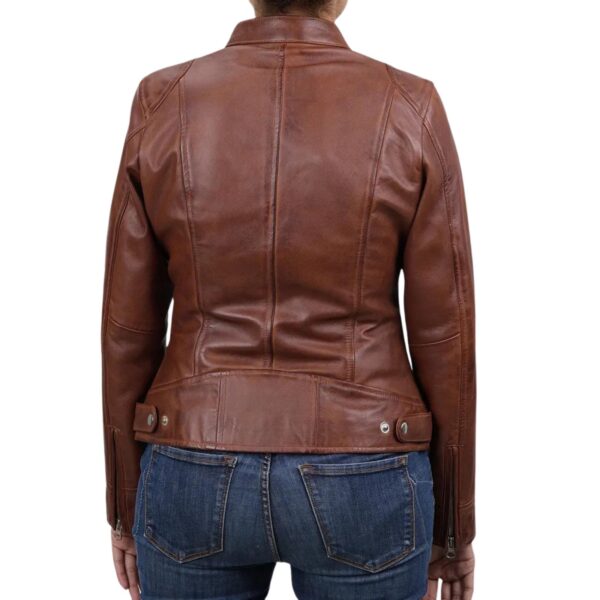 Women's Cognac Brown Leather Jacket - Image 4