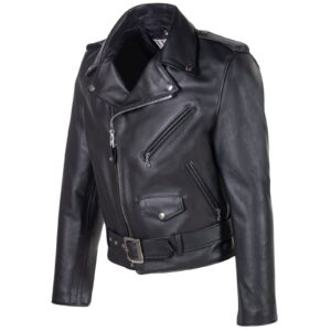 Mens Black Leather Motorcycle Jacket Quilted