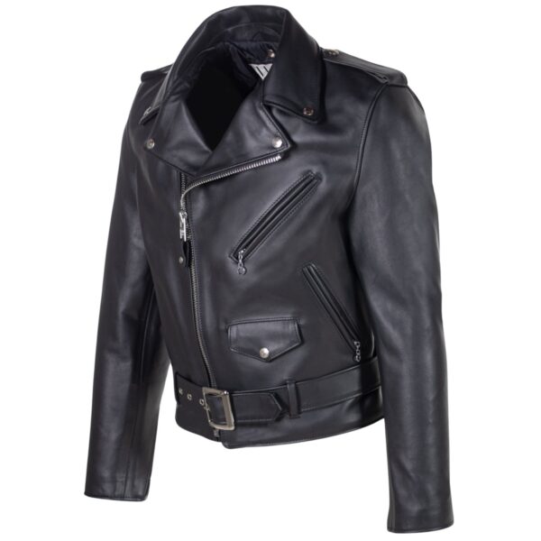 Mens Black Leather Motorcycle Jacket Quilted