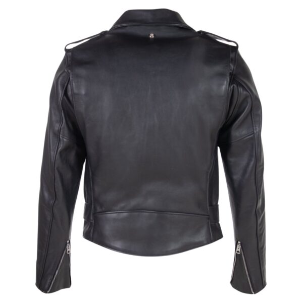 Mens Black Leather Motorcycle Jacket Quilted - Image 4