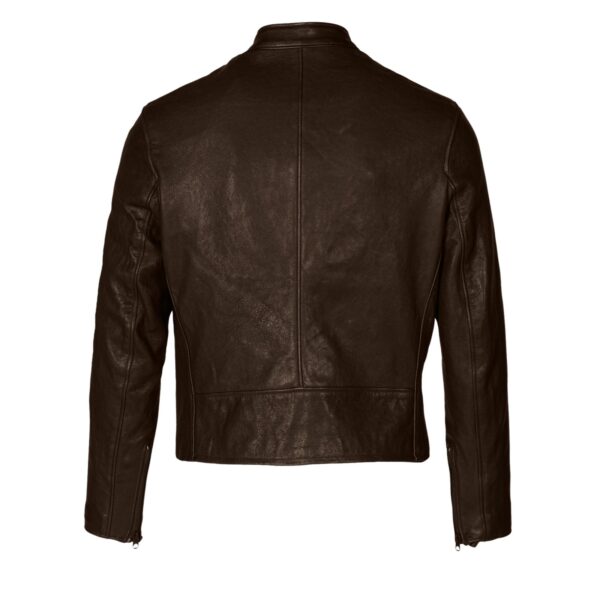Men's Chocolate Brown Racer Leather Jacket - Image 3