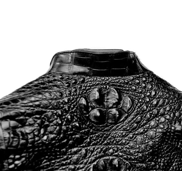 Black Crocodile Leather Biker Jackets - Image 2