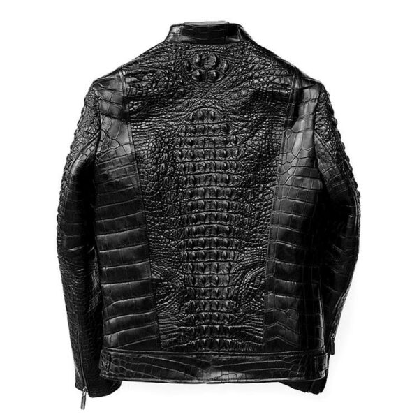 Black Crocodile Leather Biker Jackets - Image 3