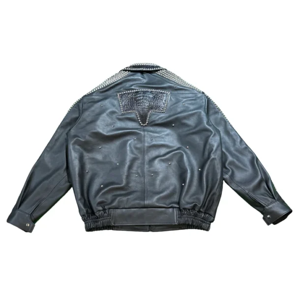 Black Studded Crocodile Jacket - Image 4