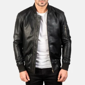 Bomia Ma-1 Black Leather Bomber Jacket by Wilson