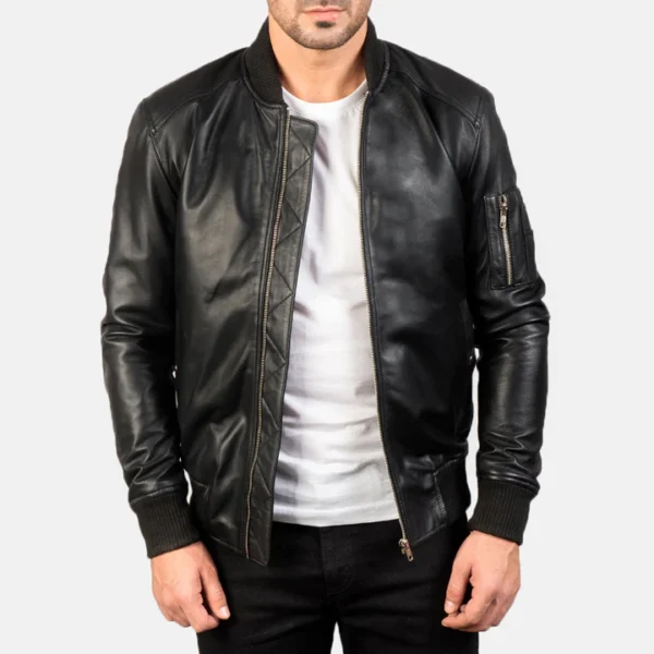 Bomia Ma-1 Black Leather Bomber Jacket by Wilson