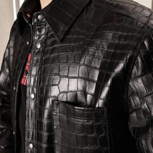 Men's Black Crocodile  Leather Jacket