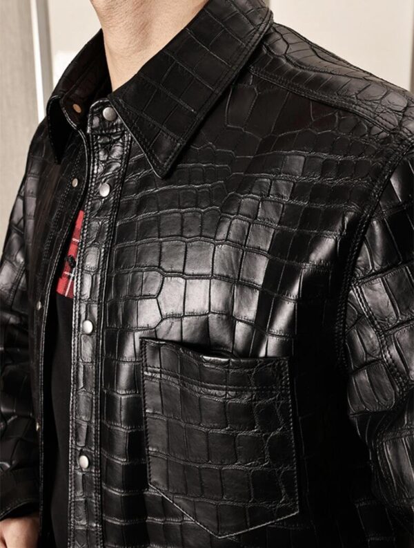 Men's Black Crocodile  Leather Jacket