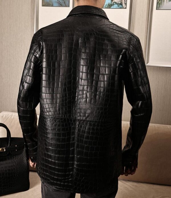 Men's Black Crocodile  Leather Jacket - Image 2