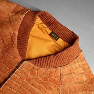 Crocodile Leather Brown Bomber Jacket