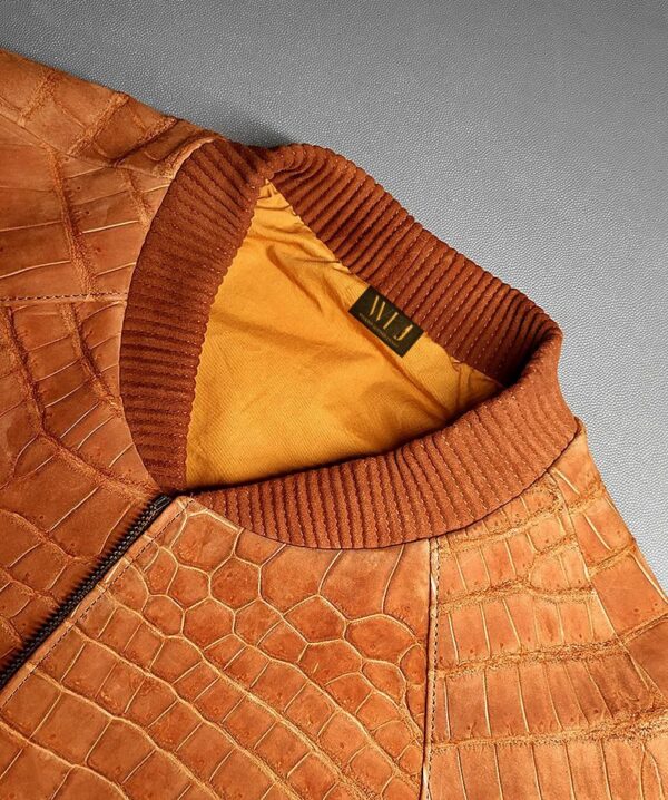 Crocodile Leather Brown Bomber Jacket