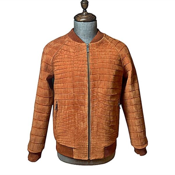 Crocodile Leather Brown Bomber Jacket - Image 2