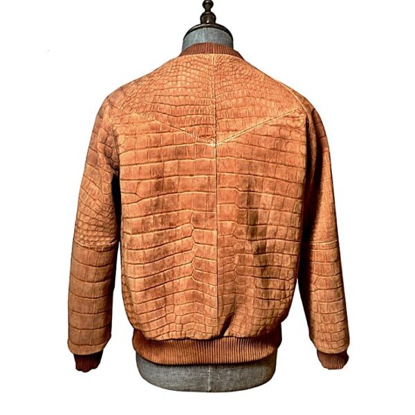 Crocodile Leather Brown Bomber Jacket - Image 3