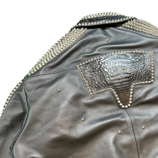 Black Studded Crocodile Jacket - Image 3