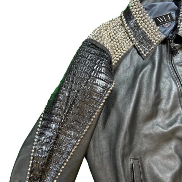 Black Studded Crocodile Jacket - Image 2