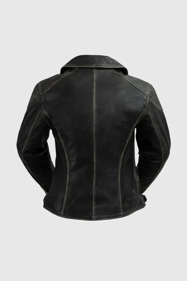 WOMEN’S BIKER DISTRESSED LEATHER JACKET - Image 3